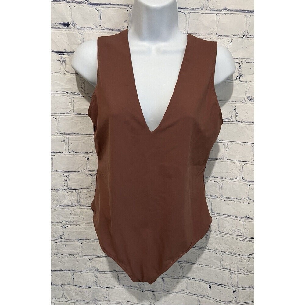 Free People Intimately Keep It Sleek Bodysuit Top Tank Shirt Deep V-neck Size L